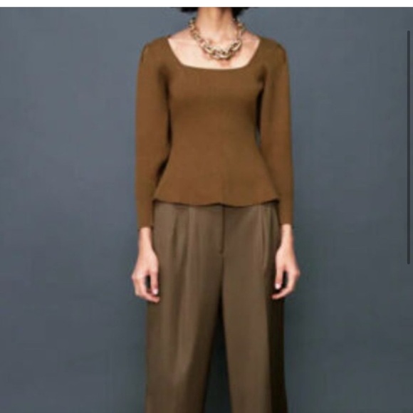 Zara brown square neck knit sweater top size medium - Picture 3 of 9